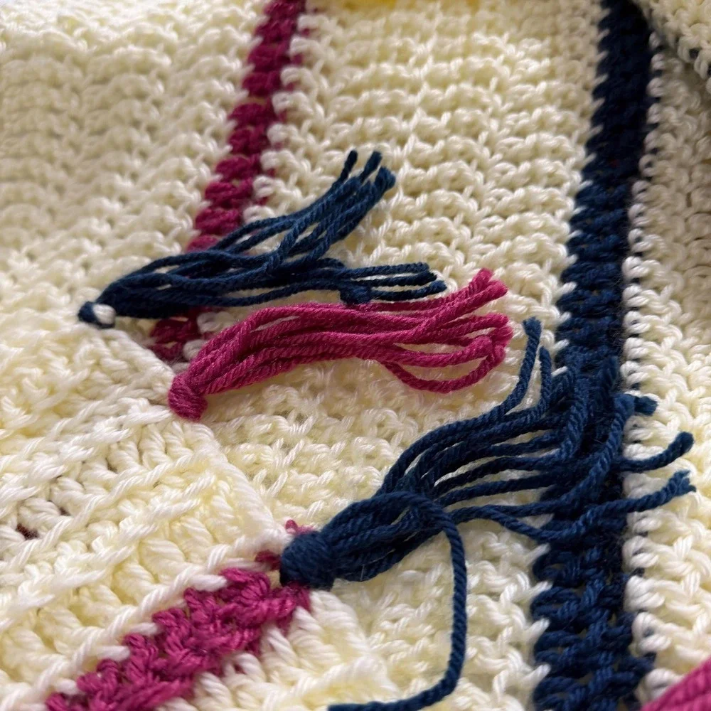 Hand Crocheted Vintage Afghan Throw Blanket‎ Boho Cottagecore